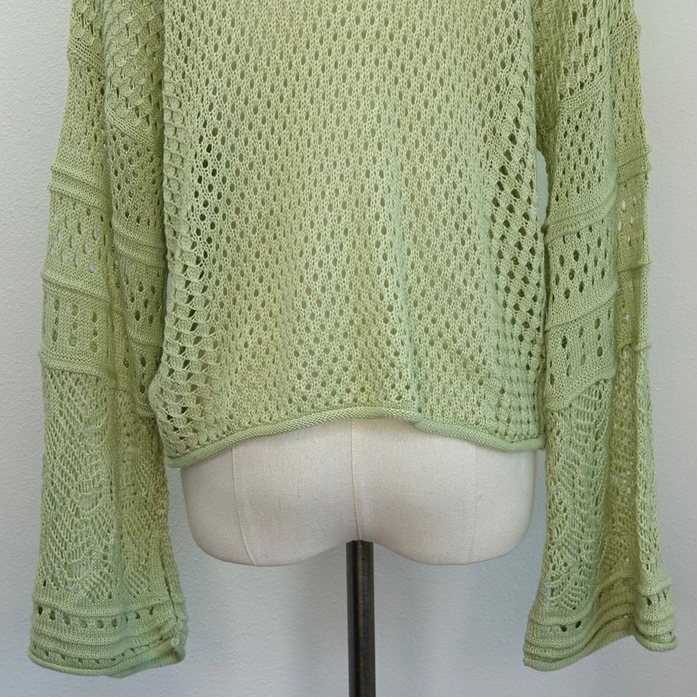 LC Lauren Conrad Multi Pattern Crochet Cropped Sweater - Light Green - M - Picture 12 of 15
